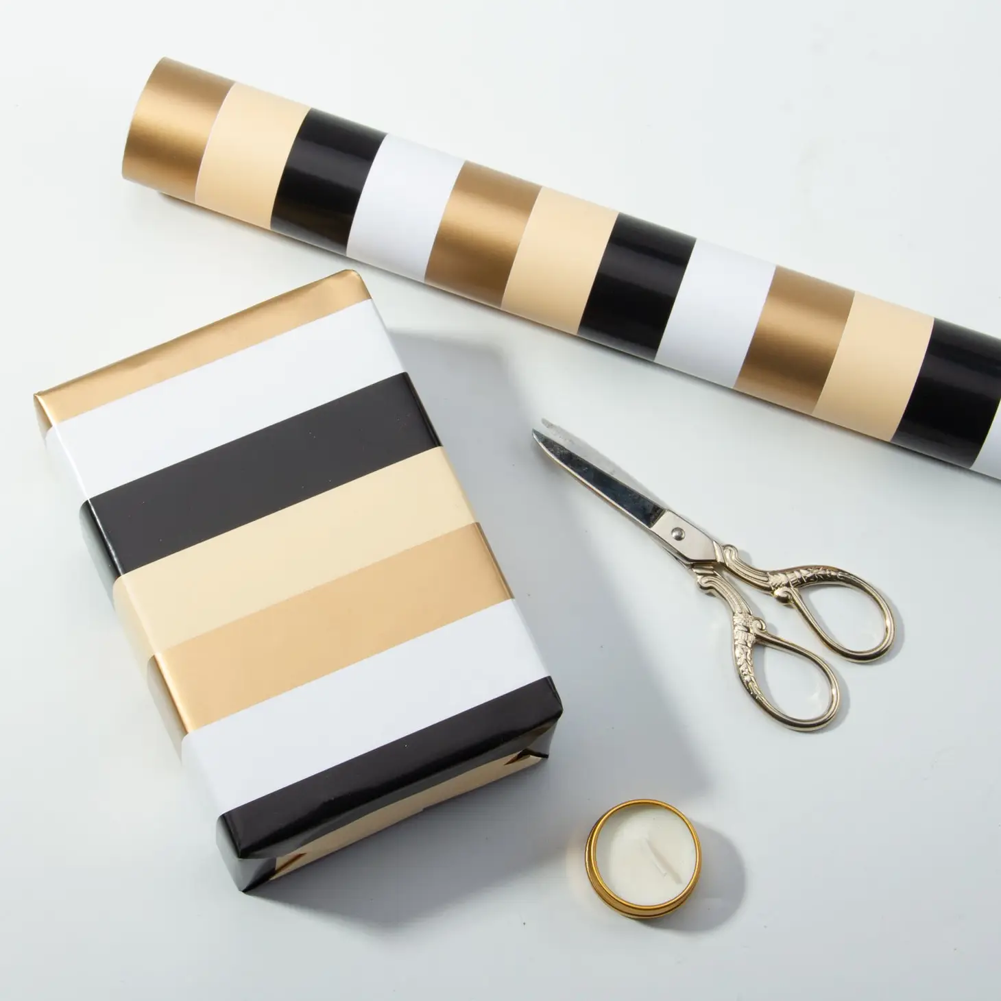 Birthday Wrapping Paper 3 Roll Bundle - Gold Foil Stripes -