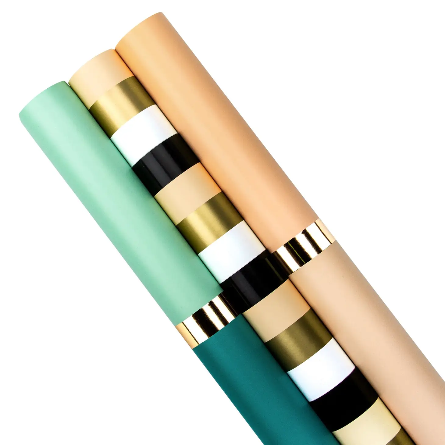 Birthday Wrapping Paper 3 Roll Bundle - Gold Foil Stripes -