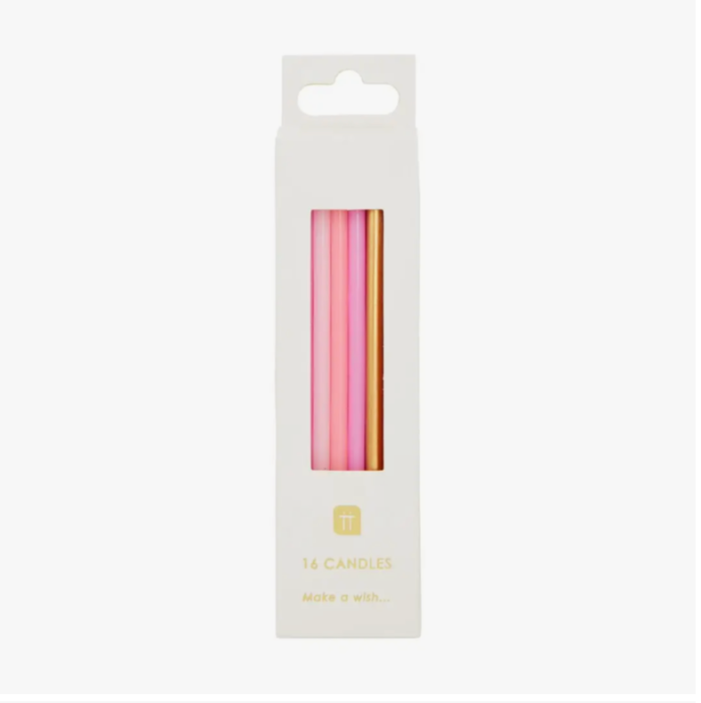 Rose Pink & Gold Birthday Candles - 16 Pack