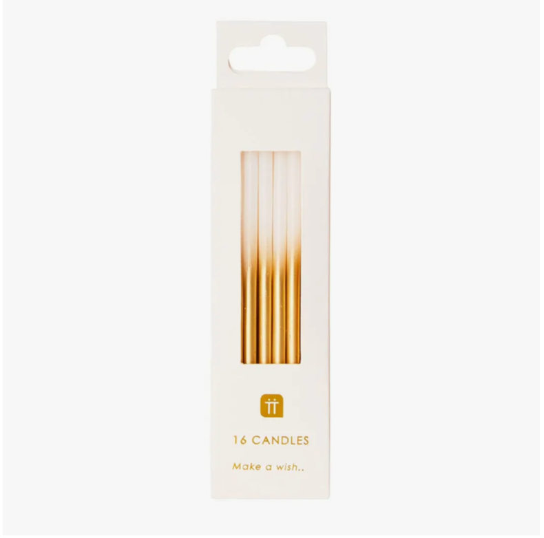 White and Gold Birthday Candles - 16 Pack