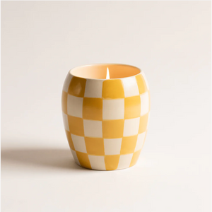 CHEKCMATE 11 OZ ORCHRE CHECKERED PORCELAIN VESSEL - GOLDEN AMBER