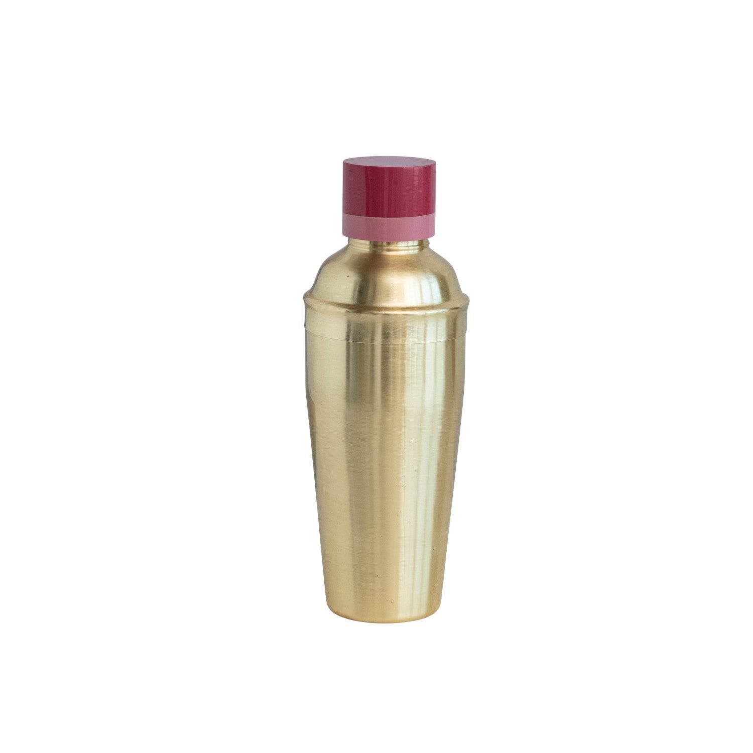 Fun, Moderate Stainless Steel Cocktail Shaker w/ Resin Top, Brass Finish and Pink