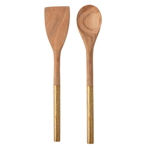 Acacia Wood Utensils with Brass Clad Handles